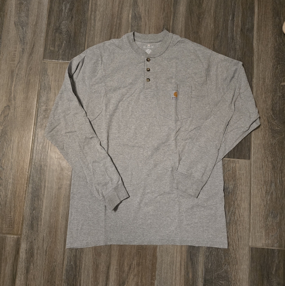 Gray Carhartt Essential Long Sleeve Pocket Henley T Shirt